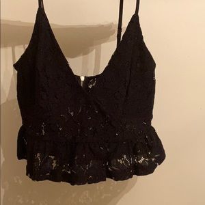Lace crop tank spaghetti strap black